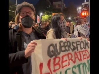 Protesters march in New York City to support Palestinian rights.