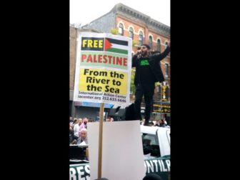 This Twitter screen shot shows a scene from a pro-Palestinian protest.