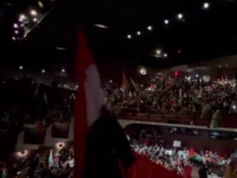 At a pro-Palestinian rally in Dearborn, Michigan, on Tuesday, an audience inside a large theater cheered Hamas.