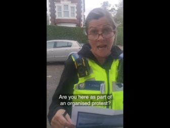 This Twitter screen shot shows a police officer interrogating a pro-life woman in the U.K.