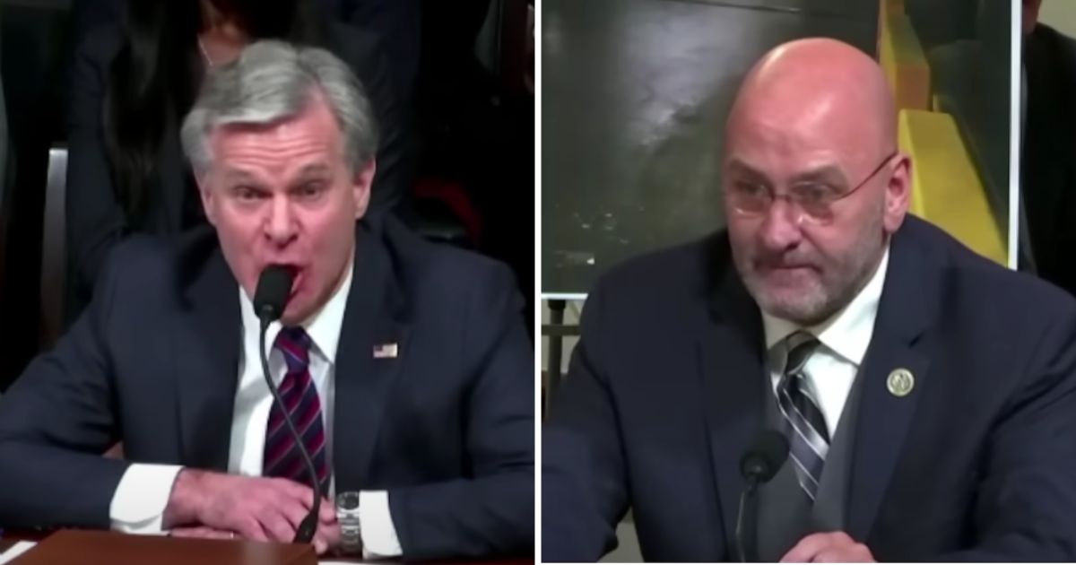 Rep. Clay Higgins of Louisiana, right, questions FBI Director Christopher Wray during a House Homeland Security Committee hearing on Wednesday.