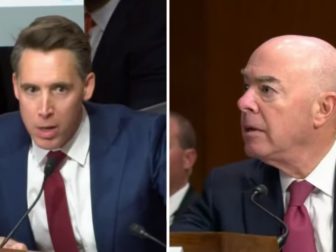 Sen. Josh Hawley of Missouri questions Department of Homeland Security Secretary Alejandro Mayorkas during a Senate Homeland Security Committee hearing on Tuesday.