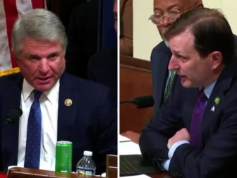 Texas Rep. Michael McCaul, left, confronts New York Rep. Dan Goldman during a House Homeland Security Committee hearing on Wednesday.