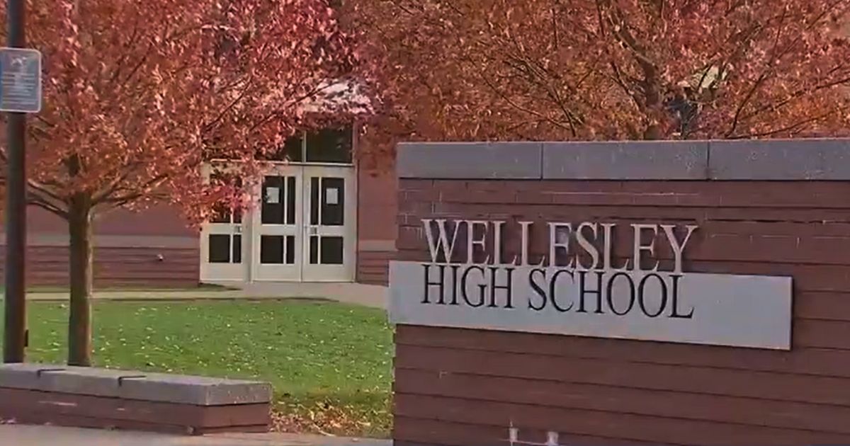 The exterior of Wellesley High School in Wellesley, Massachusetts.