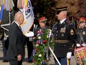 President Joe Biden is seen Saturday while visiting Arlington National Cemetery.