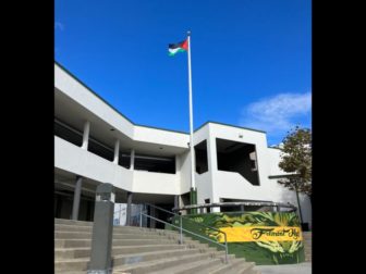 This Twitter screen shot shows a Palestinian flag being flown at a school in California.