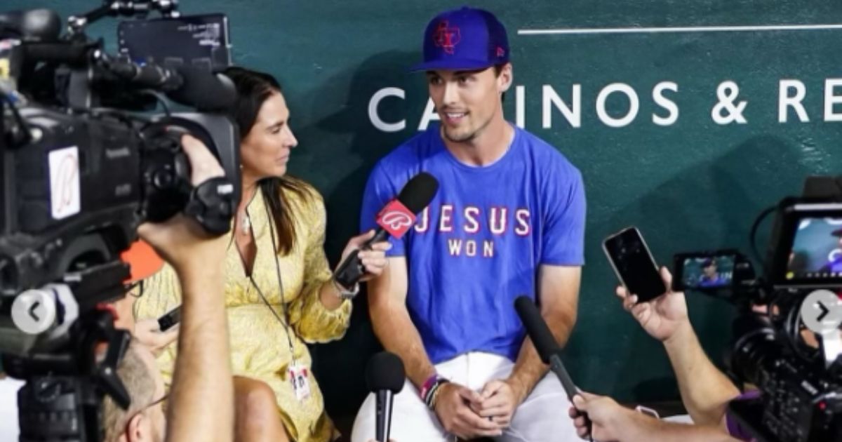 Texas Rangers left fielder Evan Carter is selling a T-shirt that says "Jesus Won."