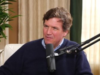 Tucker Carlson is seen on a recent episode of comedian Theo Von's podcast "This Past Weekend."