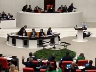 Turkish lawmaker Hasan Bitmez collapses while speaking on the floor of parliament.