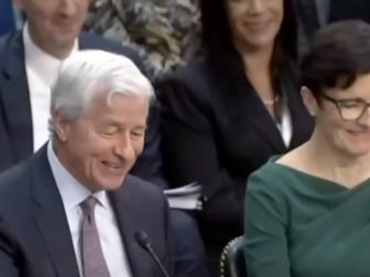 During a Wednesday Senate Banking Committee Hearing, Sen. John Kennedy made a joke referencing Alec Baldwin, causing JP Morgan Chase CEO Jamie Dimon, left, to laugh.