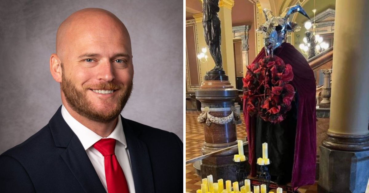 Michael Cassidy vandalized a display put up in the Iowa state Capitol by the Satanic Temple on Thursday.