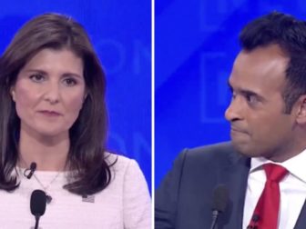 Nikki Haley and Vivek Ramaswamy take part in the fourth GOP presidential primary debate on Wednesday.