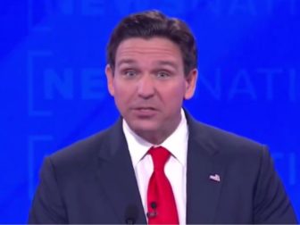 Florida Gov. Ron DeSantis takes part in the fourth GOP presidential primary debate on Wednesday.