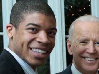 Will Pierce, left, poses with then-candidate Joe Biden in March 2020. In a recent op-ed, Pierce outlined why he no longer supports Biden and has moved away from the Democratic Party to join the Republicans.