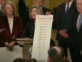 GOP Senator Joni Ernst of Iowas unveils a "naughty list" of wasteful spending on Dec. 5.