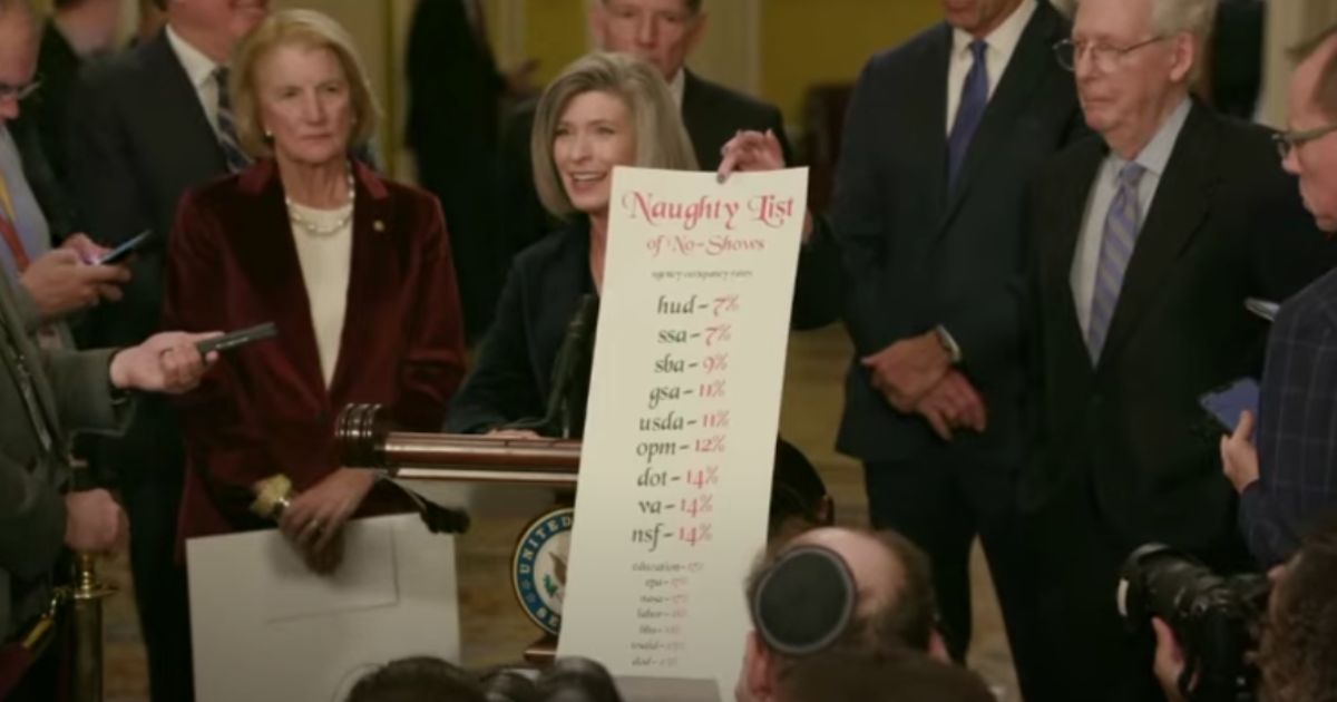 GOP Senator Joni Ernst of Iowas unveils a "naughty list" of wasteful spending on Dec. 5.