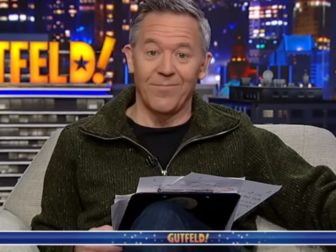 Fox News host Greg Gutfeld is pictured on his program Friday night.