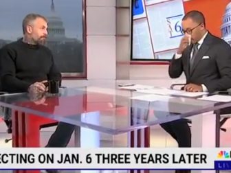 MSNBC's Jonathan Capeheart, host of "The Saturday Show with Jonathan Capeheart," breaks down while interviewing former Washington, D.C., Metropolitan Police Officer Michael Fanone on Saturday, the third anniversary of the Jan. 6, 2021, Capitol insurrection.