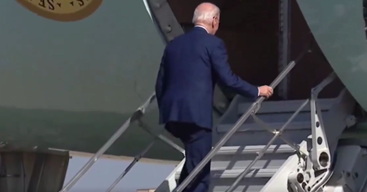 While boarding Air Force One on Tuesday, President Joe Biden tripped twice, even though he is using shorter stairs to help him avoid taking a tumble.