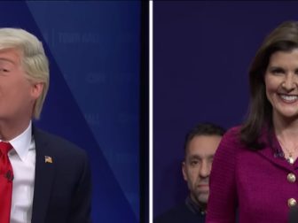 U.S. presidential candidate and former South Carolina governor Nikki Haley appeared in a Saturday Night Live sketch Saturday, playing herself alongside actor James Austin Johnson, who played former President Donald Trump.