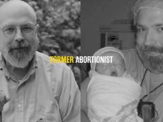 A scene from an ad promoting Christianity shows a former abortionist who has converted.