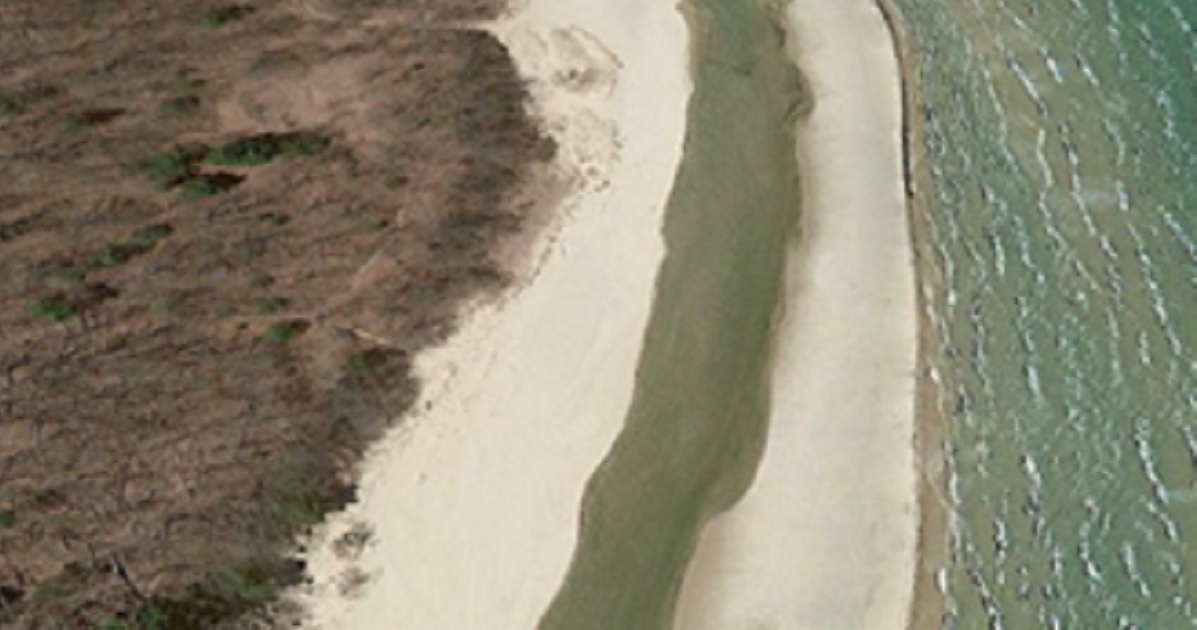 The Platte River is pictured next to Lake Michigan at Sleeping Bear Dunes National Lakeshore in Michigan.