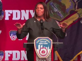 New York State Attorney General Letitia James is booed during an FDNY event.