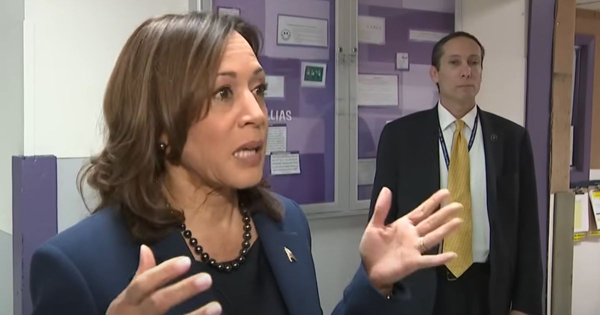 Vice President Kamala Harris talks to reporters Monday in Washington.