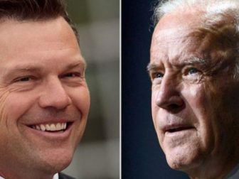 Kansas Attorney General Kris Kobach, left, and President Joe Biden. Kobach led a group of six states in filing a lawsuit against Biden's student loan forgiveness on Thursday.