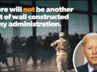 A screen shot of a 15-second ad former President Donald Trump has captioned “Biden’s Invasion.”