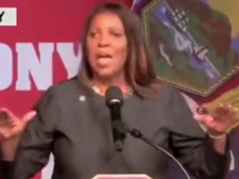 New York Attorney General Letitia James was booed while giving a speech during an NYFD ceremony in New York City on Thursday.