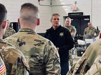 Tennessee Gov. Bill Lee addresses members of the state's National Guard on Saturday at the Millington Tennessee Army National Guard Armory.
