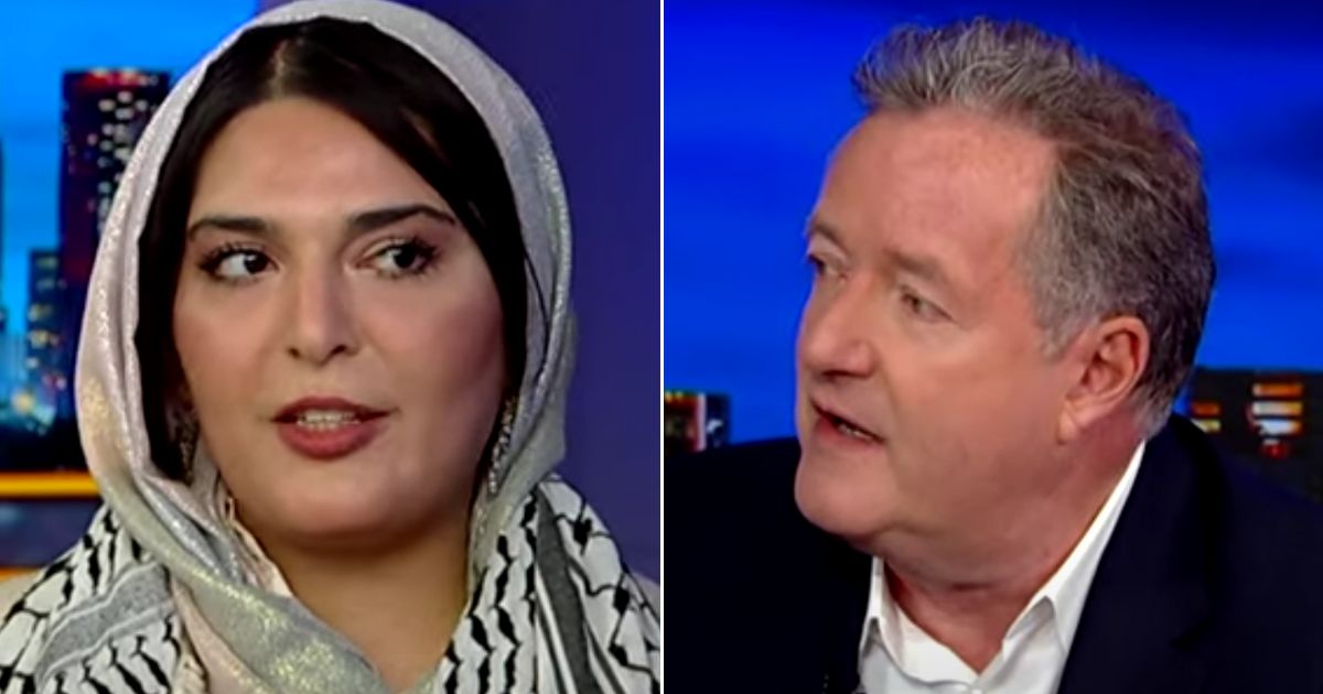 British journalist Piers Morgan, right, questioned American activist Nerdeen Kiswani regarding U.S. protesters shouting "Death to America."