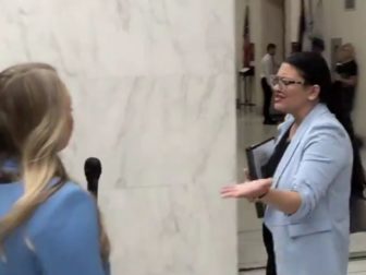 Rashida Tlaib speaking to Fox Business reporter Hillary Vaughn