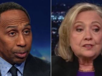 In a recent interview with CNN, Stephen A. Smith, left, unloaded on Hillary Clinton, right, for her remarks telling undecided voters to "get over" their two choices for president in 2024 and vote for President Joe Biden.