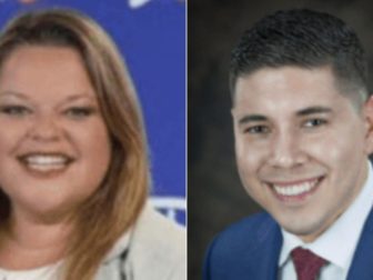 Two principals in Denton, Texas, Jesus Lujan, right, and Lindsay Lujan, left, were indicted on Tuesday after allegedly using their school's email system for an electioneering scheme.