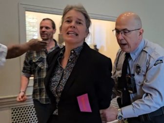 A climate activist is arrested at the National Gallery of Art in Washington.