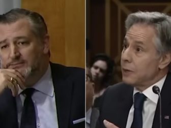 During a Senate Appropriations Committee hearing on Tuesday, Sen. Ted Cruz, left, laid into Secretary of State Antony Blinken, right, and accused the Biden administration of funding the Oct. 7 Hamas terrorist attacks on Israel.
