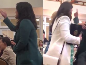 The protester continued shouting at Pelosi until she was escorted out of the facility.