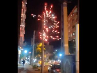 Fireworks in the Iranian city of Saqqez celebrate the death of President Ebrahim Raisi.