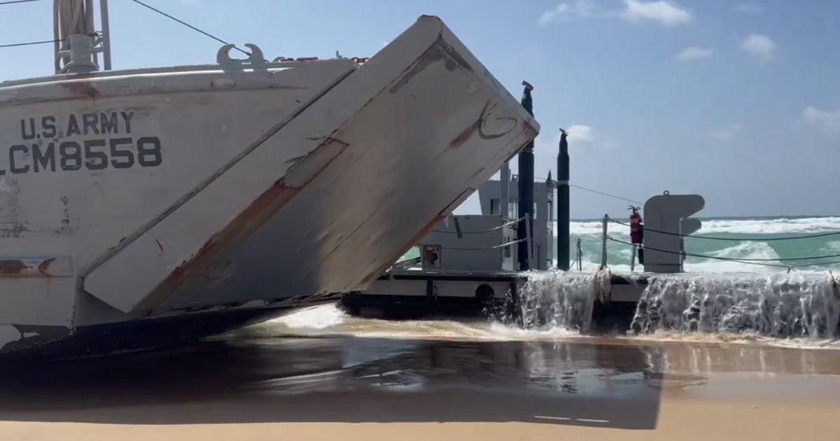 This X screen shot shows the two grounded US Navy ships that were attempting to rescue a detached pier in Ashdod.